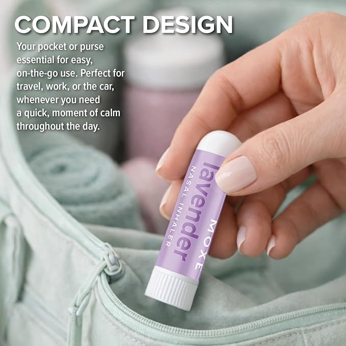 MOXE Lavender Essential Oil Nasal Inhaler, Therapeutic No-Mess Aromatherapy, Relaxation, Naturally Calming, Before Sleep Routine, Uplifts Mood, Pure and Undiluted, Made in USA (1 Pack)