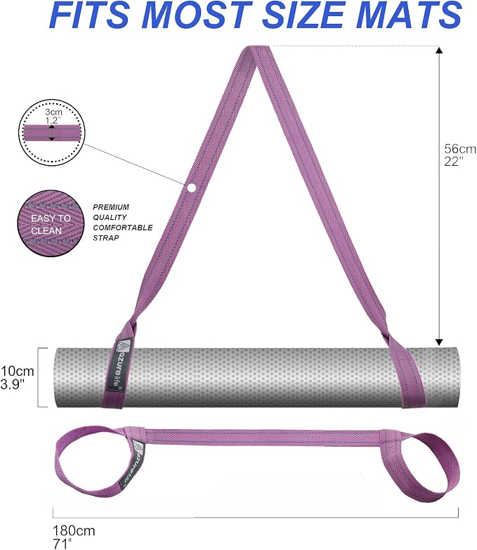 A AZURELIFE [MAT NOT Included] Yoga Mat Sling, Yoga Mat Straps for Carrying, Easy-Cinch Yoga Mat Holder Strap