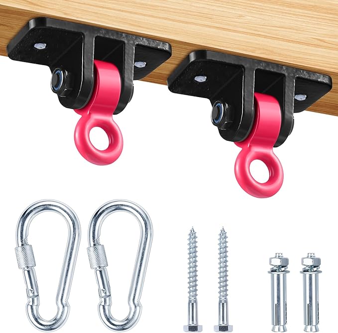 Heavy Duty Swing Hangers for Wooden Sets Playground Porch Indoor Outdoor & Hanging with Snap Hooks (Black and red)