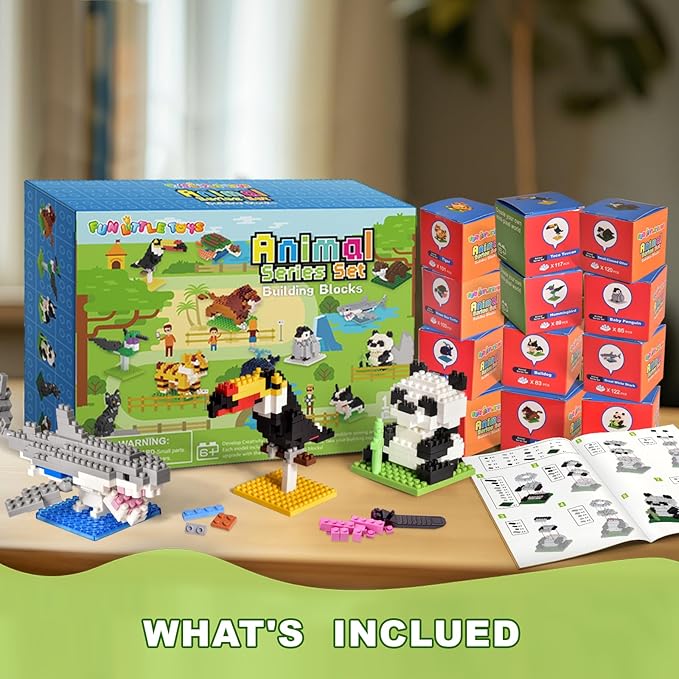 FUN LITTLE TOYS Party Favor for Kids Building Set, Mini Animals Building Blocks Sets Goodie Bags Stuffers for Kid, Small Toy Prizes, 12Pack Kit Birthday Party Favor Gifts Toys for Ages 8-13