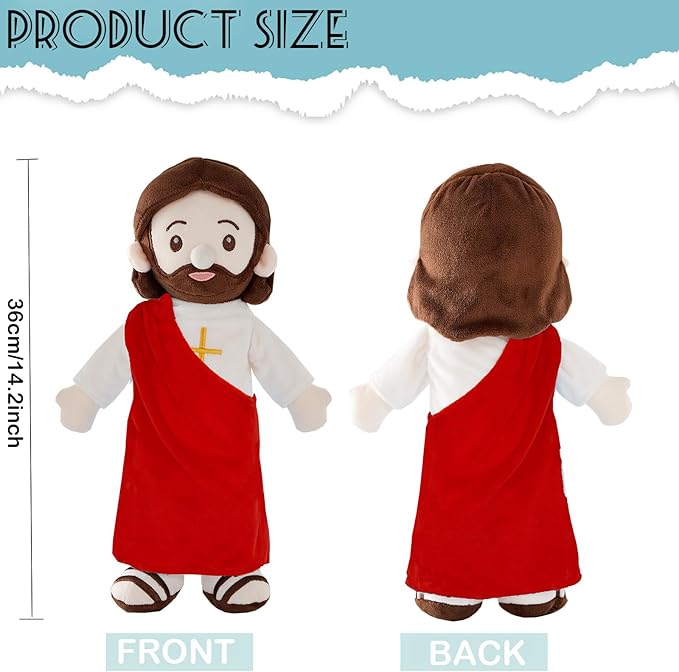 Jesus Plush Doll Jesus Plushie Stuffed Toy Christian Stuff Religious for Kids Christening Easter 14.2" (Red)