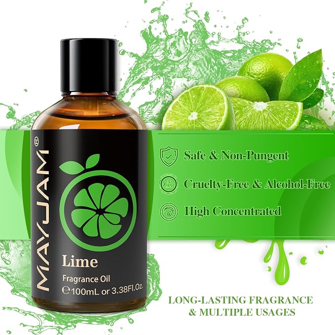 MAYJAM Lime Fragrance Oil Essential Oils for Diffusers for Home, 3.38FL.OZ | Long Lasting Scented Oils for Soap Making, Lime Essential Oil for Candle Making