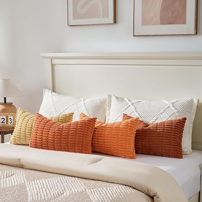 Fancy Homi 4 Packs Decorative Throw Pillow Covers for Living Room Couch Bed, Modern Farmhouse Boho Home Décor Accent Cushion Case, 24" x 14", Burnt Orange Series