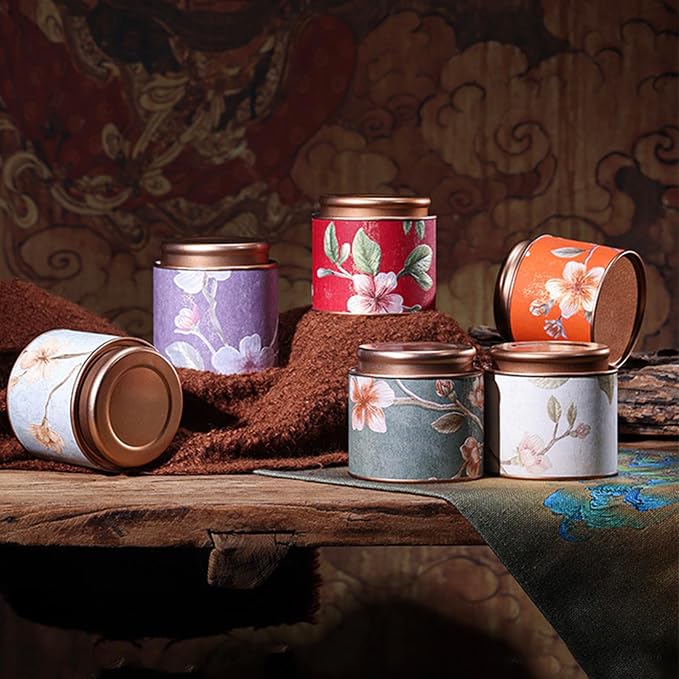 TooGet Tea Tin Canisters 6Pcs - Loose Leaf Tea Storage Small Empty Tins Vintage Round Airtight Storage Tin Containers with Lids, Tinplate for Teas, Coffee, Herbal, Spices & Dry Food (3.93 x 4.13 in)