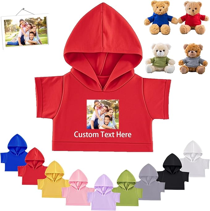 Personalized Teddy Bear Clothes with Photo Text, Custom Stuffed Animal Clothes Fit 8-16inch Stuffed Bear Clothing, Personalized Doll Clothing Make Your Own Plush Doll Shirt