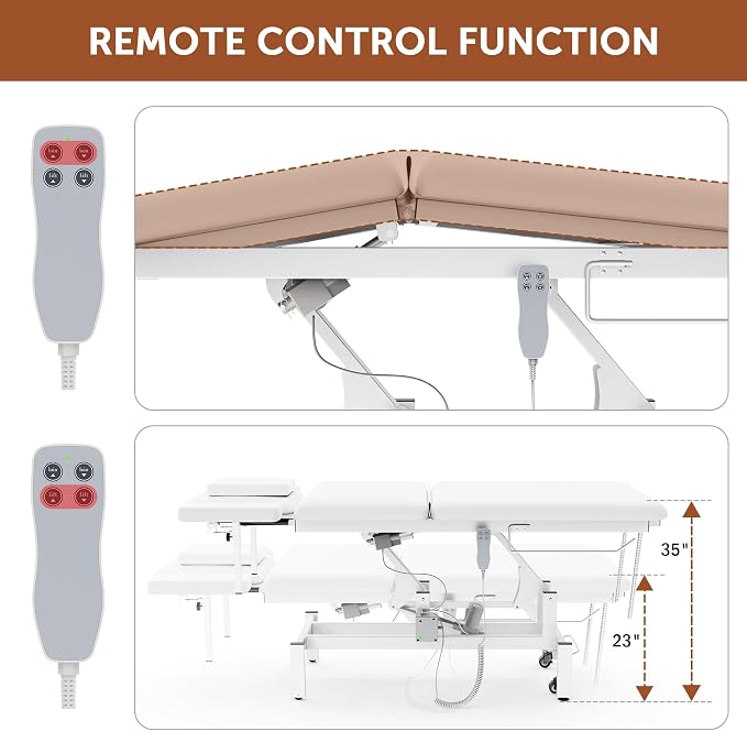 Professional Electric Massage Table, 2 Motors Hydraulic Electric Lift Adjustable Waist and Height Lifting Functions for Treatment/Physical Therapy/Spinal Massage/Facial Spa/Waxing/Tattooing - White