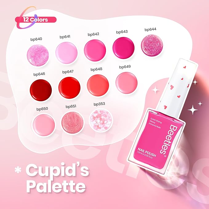 Beetles Pink Nail Polish Set - Love's Prism 12 Colors Spring Nail Polish Set, Salon Long Lasting DIY Pink Nails Art Pastel Spring Nails Gifts for Her