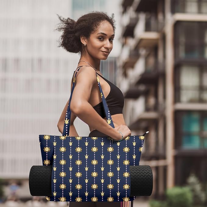 Yoga Bag for Women, Large Canvas Yoga Mat Tote Bag with Yoga Mat Carrier - Large Mat Pocket Fitness Tote for Pilates, Gym, Travel, Office & Beach
