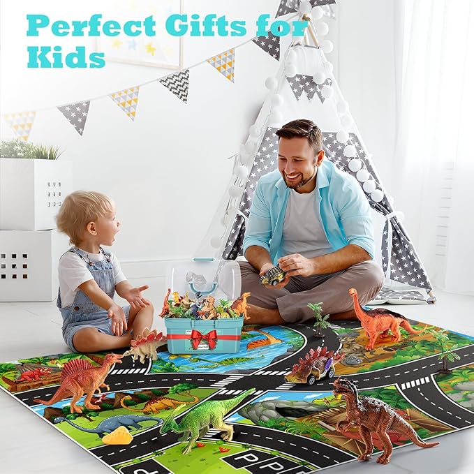 Dinosaur Toys for 3 4 5 Year Old Boys Gifts, Dinosaurs Toys for Kids 3-5-7, Dino Figures Activity Play Mat Christmas Birthday Gifts for Girls Toddler Toy Age 2-4