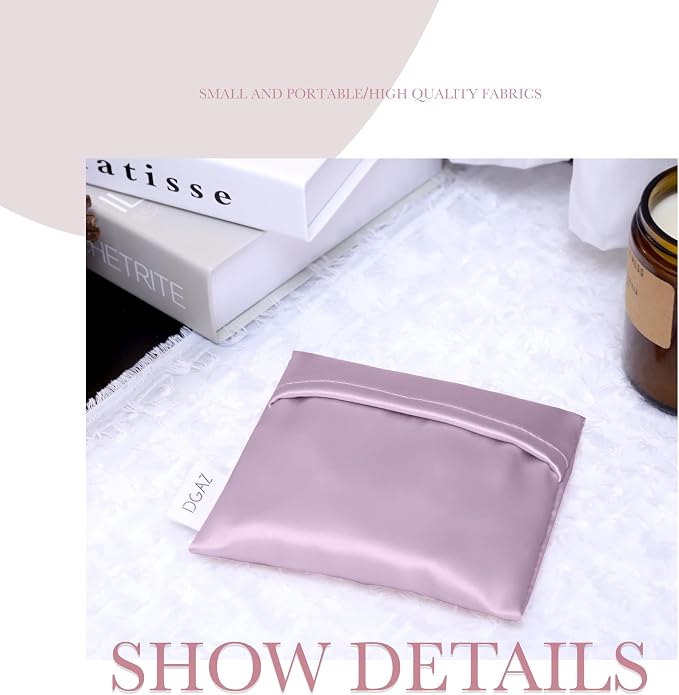 DGAZ Silk Sanitary Napkin Storage Bag, Period Bag for Teen Aged Girls, Portable Period Bag for Panty Liners/Menstrual Cup/Small Tampons，Mini Makeup Bag for Purse(Lavender)