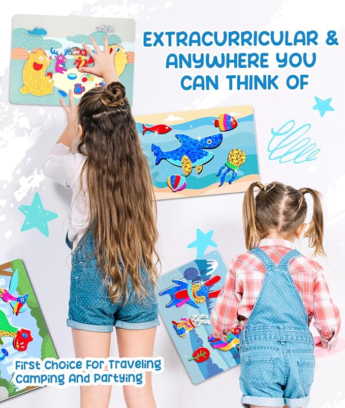 ZMLM Foil Art Kit for Kids - Arts Crafts Fun Mess Free Activity, Gifts for Ages 4 5 6 7 8 9 Girls Boys, Crafts for Kids Creative Birthday Easter Basket Stuffers Gifts Toys (Ocean)