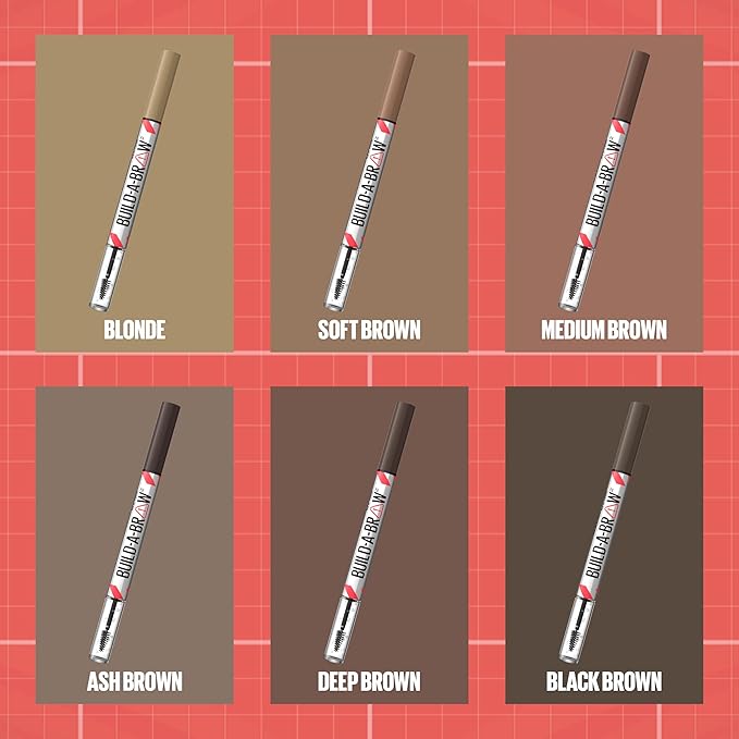 Maybelline Build-A-Brow 2-in-1 Brow Pen and Sealing Eyebrow Gel, Eyebrow Makeup for Real-Looking, Fuller Brows, Medium Brown, 1 Count