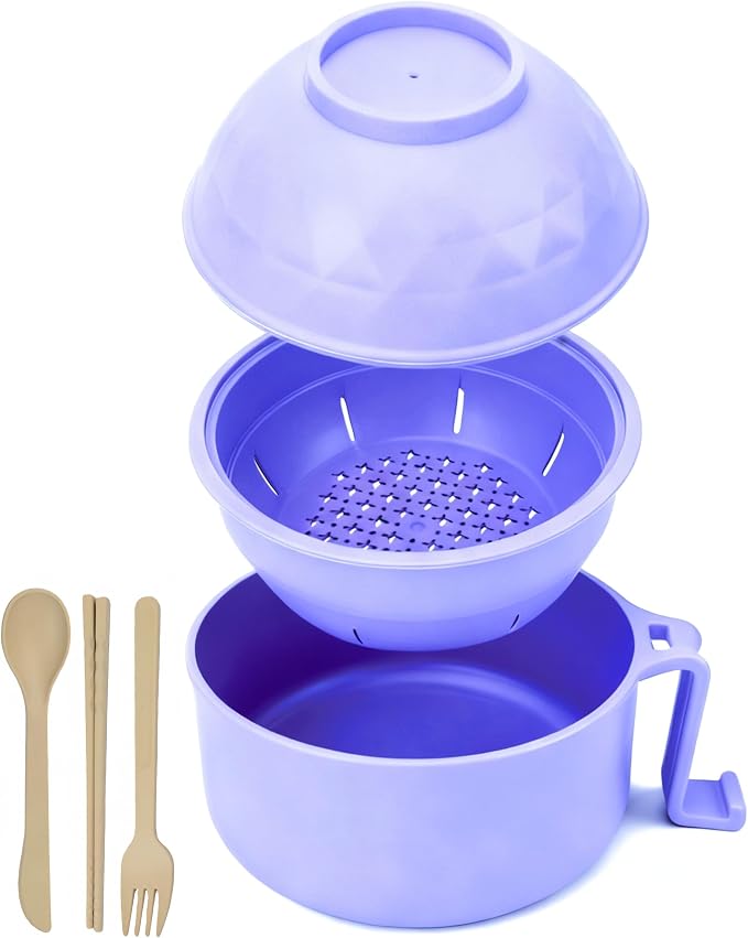 Layron Ramen Cooker Ramen Bowl Set with Chopsticks Microwave Noodle Bowl College Dorm Room Essentials for Girls for Boys Apartment Essentials-Blue