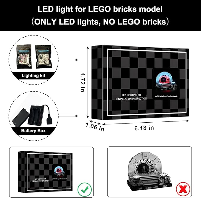 Vaodest Light for Lego 75352 Star Wars Emperor's Throne Room Diorama Set,Design and Configuration Compatible with Model 75352(Light Only, Not Building Block Kit)