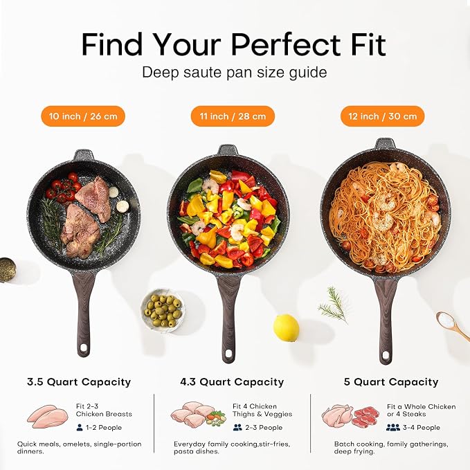 Kordisen Nonstick Deep Frying Pan Skillet with Lid, 10 Inch | Saute Pan, Healthy, Induction Compatible, PFOA Free