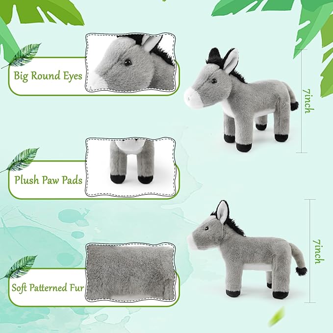 Stuffed Animals Toy Farm Animals 8 INCH,Plushies Stuffed Animals for Girls Plush Toys Little Stuffed Animal, Cute Stuffed Animal Plush Toy for Boy Girls (Standing Donkeys)