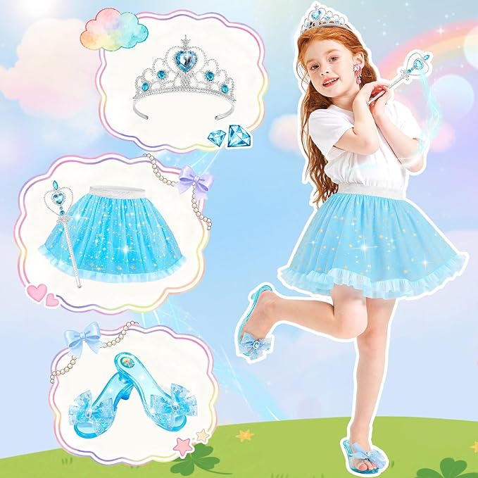 Myfolrena Princess Dress Up Shoes for Little Girls 3-6，Kids Pretend Play Clothes for Toddlers with Tutu,Shoes and Accessories,Christmas Thanksgaving Birthday Gift Toys