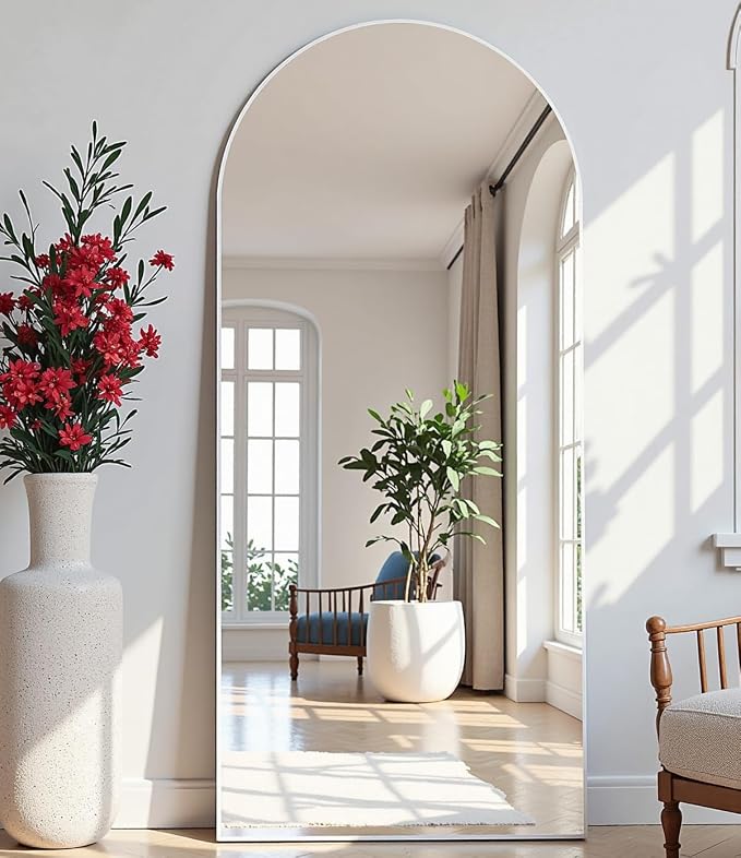 Dewfig Arched Full Length Mirror, 57"X20" Large Full Body Mirror, White | Aluminum Alloy Frame Floor Mirror, HD Shatterproof Tempered Glass, Lean/Stand/Wall for Living Room,Bedroom, Dressing Room