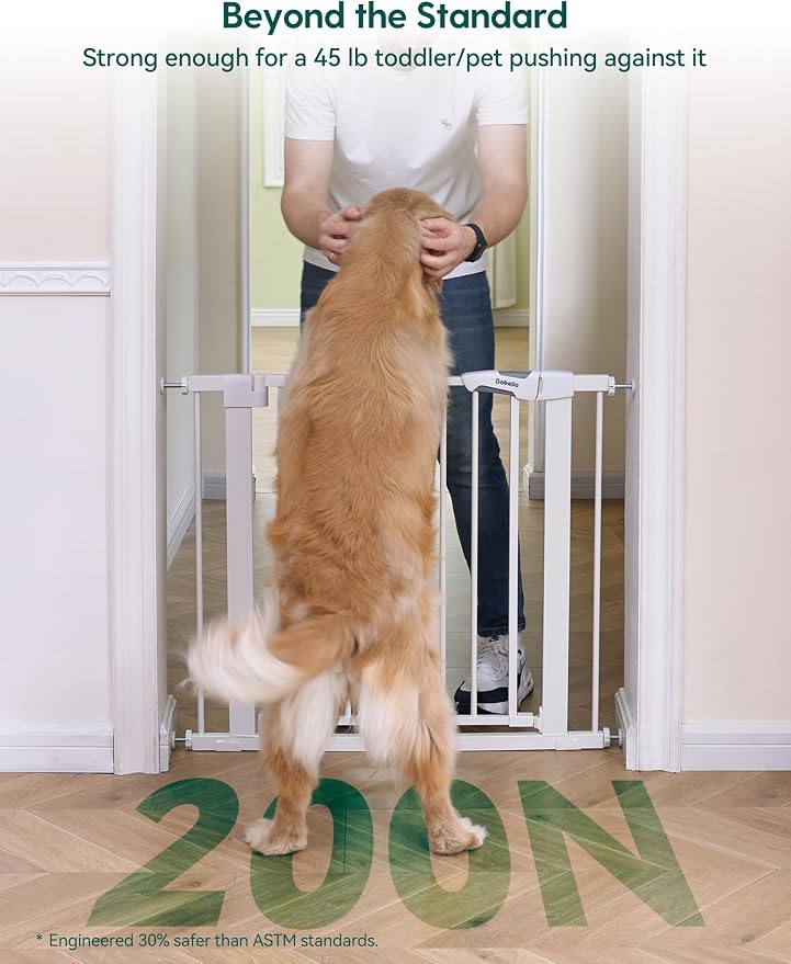 Babelio 26-40" Wide Baby Gate for Stairs & Doorways, 3 Ways Locking System with Auto-Close, Pressure Mounted No Drilling, Easy Install for Stairs, Hallway, Kitchen, Indoor Use, White (2 Pack)