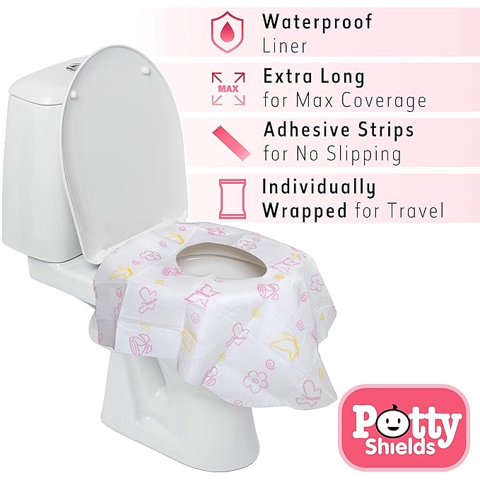 Toilet Seat Covers Disposable (6 Pack, Floral) - XL Waterproof Toilet Cover for Toddlers, Kids & Adults - Portable & Individually Wrapped for Travel, Potty Training & Public Restrooms