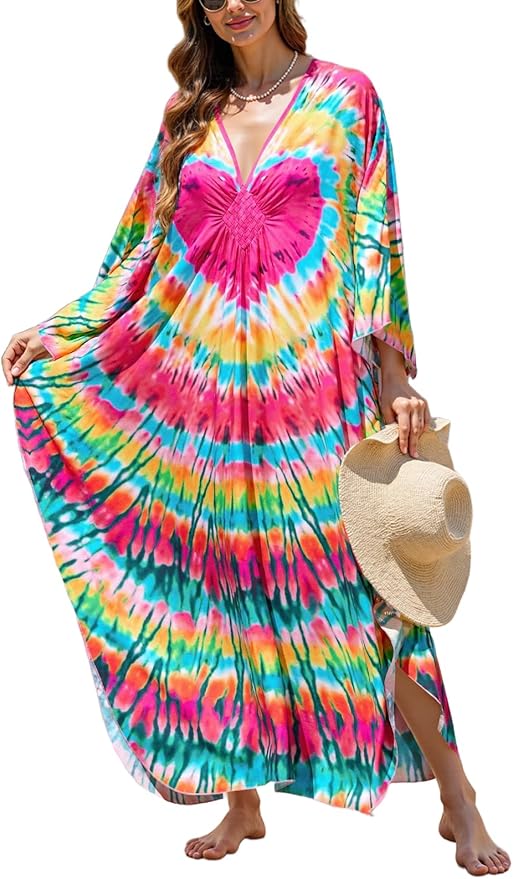 Mumu Dresses for Women Plus Size, Bohemian Kaftan Beach Cover Up Long Maxi Nightgown Soft Loungewear