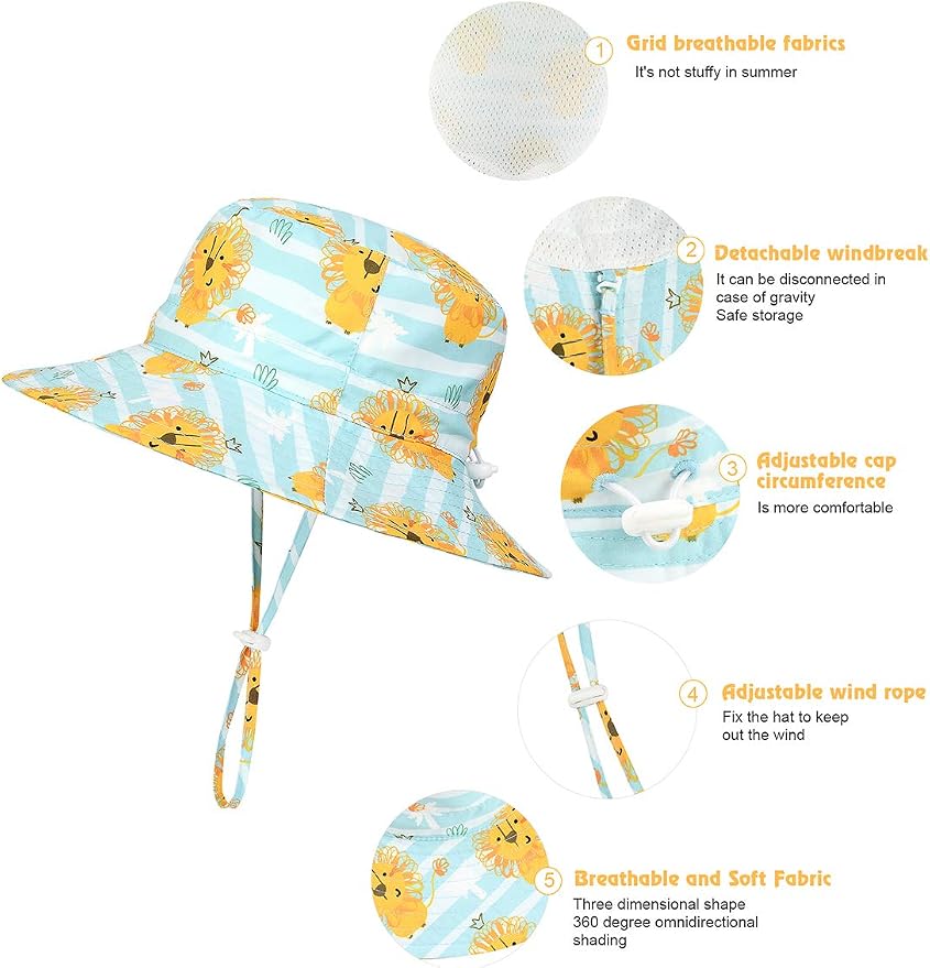 Baby Sun Hat UPF 50+ Sun Protective Toddler Bucket Hat Summer Kids Beach Hats Wide Brim Outdoor Play Hat for Boys Girls