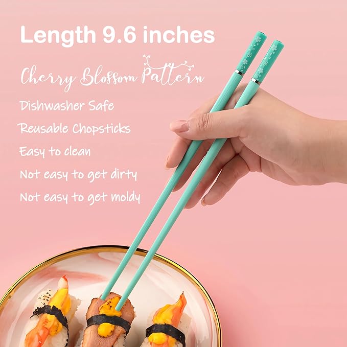 5 Pairs Cherry Blossom Pattern Decoration Fiberglass Chopsticks Multicolor Chopsticks Japanese Korean Chopsticks Reusable Dishwasher Safe Yellow Pink Blue Green Purple Chopsticks