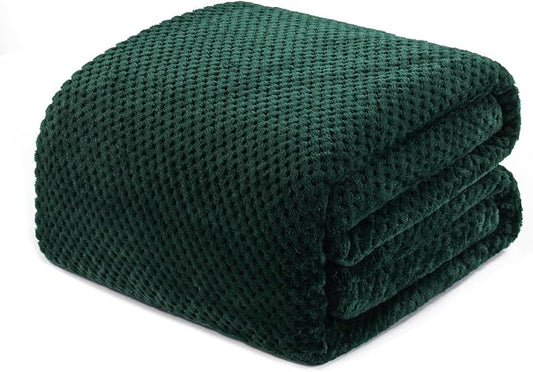 Exclusivo Mezcla Soft Waffle Fleece Bed Blanket Twin XL Size, Green | Lightweight Plush Blanket for Bed, Couch, Sofa, Cozy Fluffy Design for Bedroom, Guest Room, All Season, 90x66 Inches