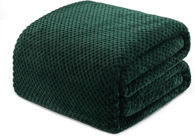 Exclusivo Mezcla Soft Waffle Fleece Bed Blanket King Size, Green | Lightweight Plush Blanket for Bed, Bedroom, Cozy Flannel with Waffle Texture, Stylish Home Decor, All Season, 104x90 Inches