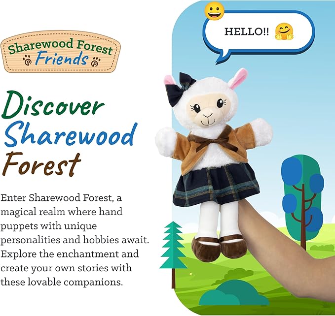 Sharewood Forest Friends Aria The Alpaca Hand Puppet - Stuffed Animal for Toddlers, Kids, Teachers, Daycare & School - Perfect for Puppet Theatre and Creative Play