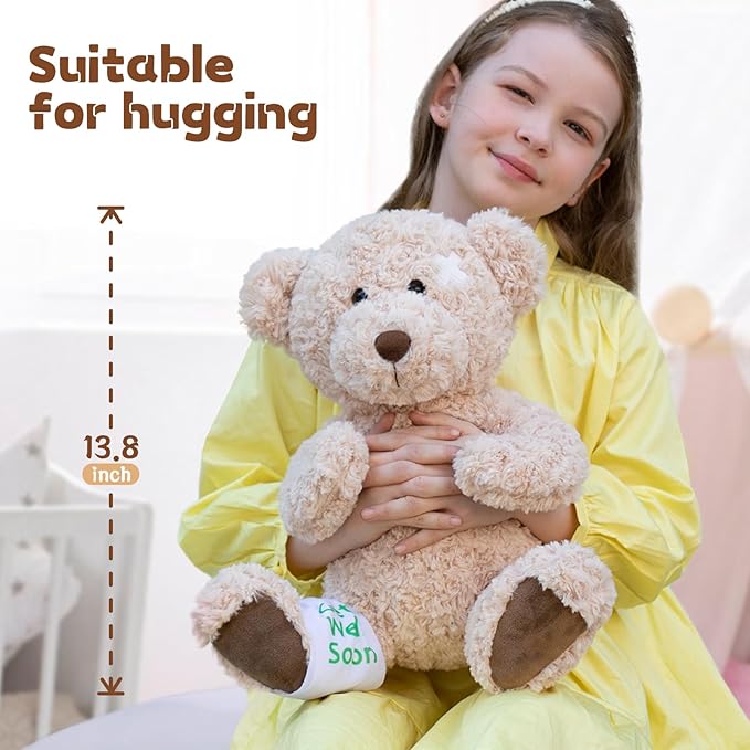 Muiteiur 13.8 Inch Get Well Soon Teddy Bear, Broken Arm Leg Gift for Kids, Soft Recover Bear with Bandage,Gift for Kids Adult After Surgery