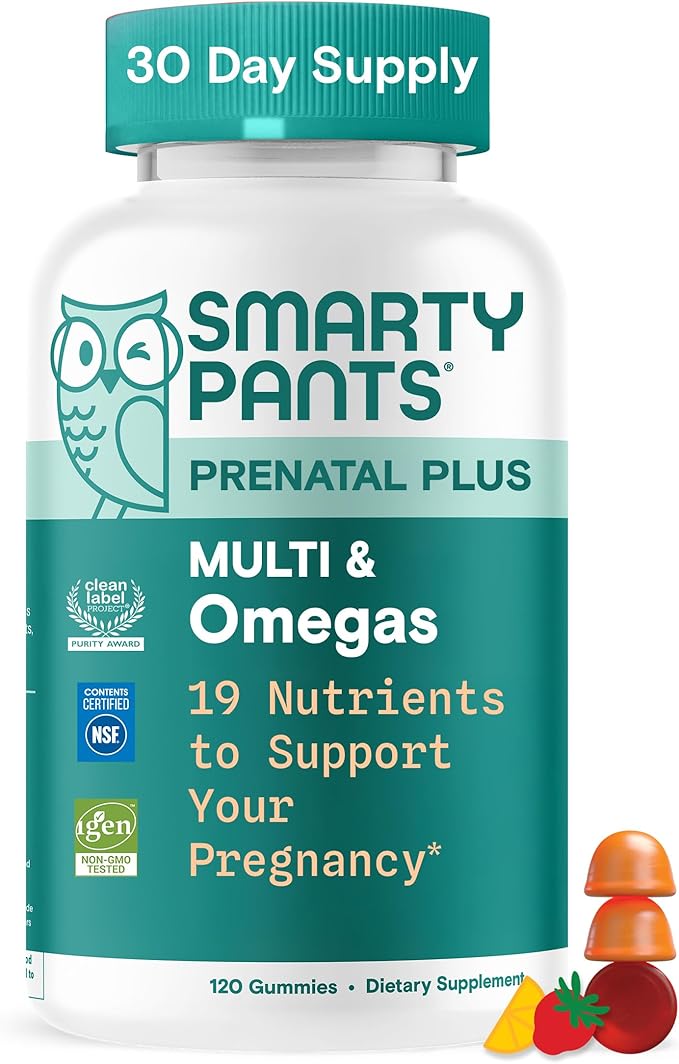 SmartyPants Prenatal Multivitamin Gummies - Improved Formula: Omega 3 (DHA/EPA), Methylfolate, Biotin, Vitamin D3, C, Vitamin B12, B6, Vitamin A, K & Zinc, Gluten Free, 120 Count (40 Day Supply)