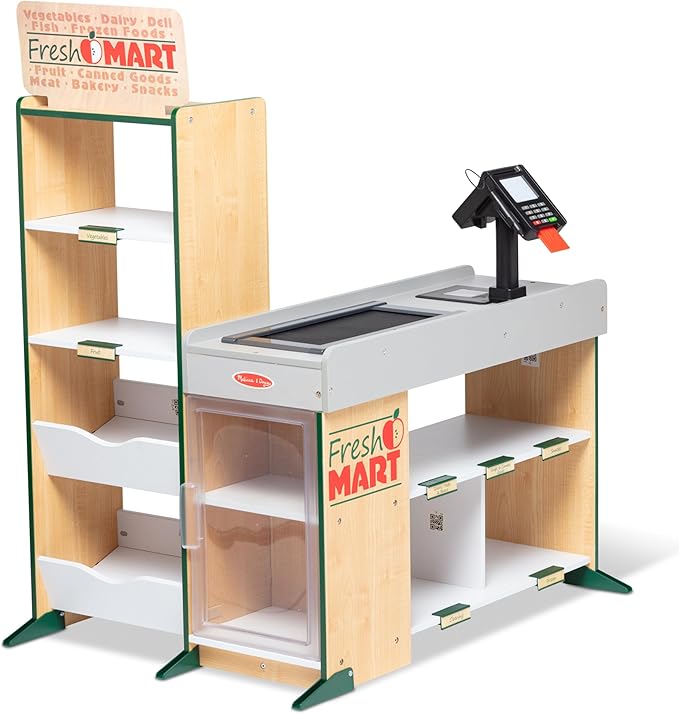 Melissa & Doug, Fresh Mart Pretend Grocery Store, Kids Cash Register with Scanner, Shelves, & Conveyor Belt, Kids Toys for Girls & Boys