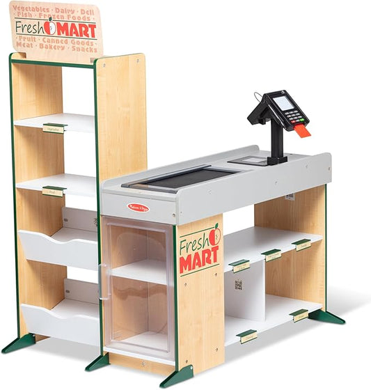 Melissa & Doug, Fresh Mart Pretend Grocery Store, Kids Cash Register with Scanner, Shelves, & Conveyor Belt, Kids Toys for Girls & Boys