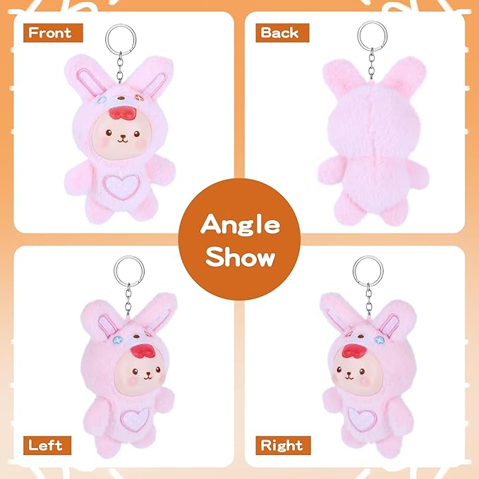 Plush Doll, Plush Figure Toys with Vinyl Face Mentl Keyring Heart Embroidery for Girls Boys, Soft Pink Bunny Vinyl Plushies Figure Stuffed Animals Gift for Collectibles Bag Charm Home Decor Birthday