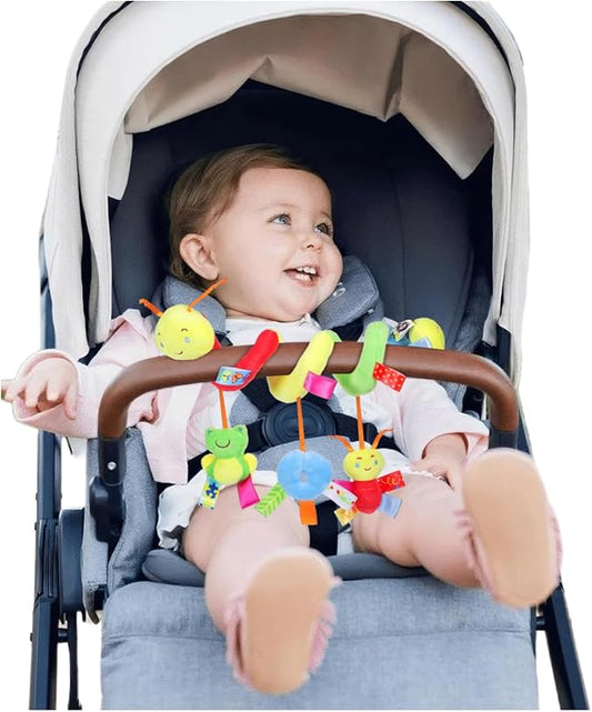 NOLITOY Spiral & Stroller Activity Toy, 0-12 Months Sensory Toys Soft Hanging Toys for Boys Girls Carseat Crib Stroller with 3 Pendants Hanging