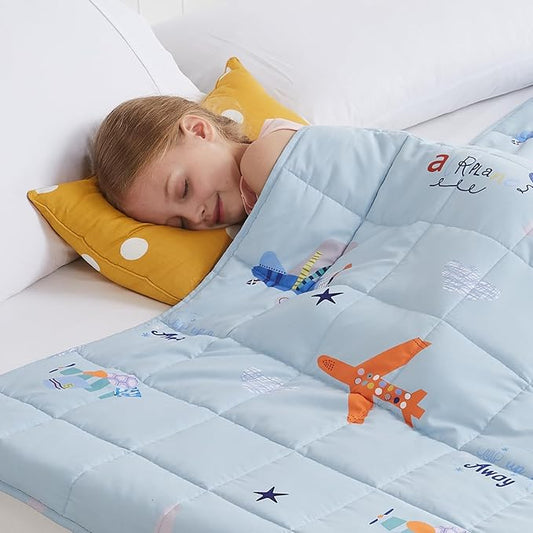 Weighted Blanket - 5 lbs Blue Airplane Heavy Blanket - Small Size Breathable Lap Blanket(36"x48", 5 lbs)