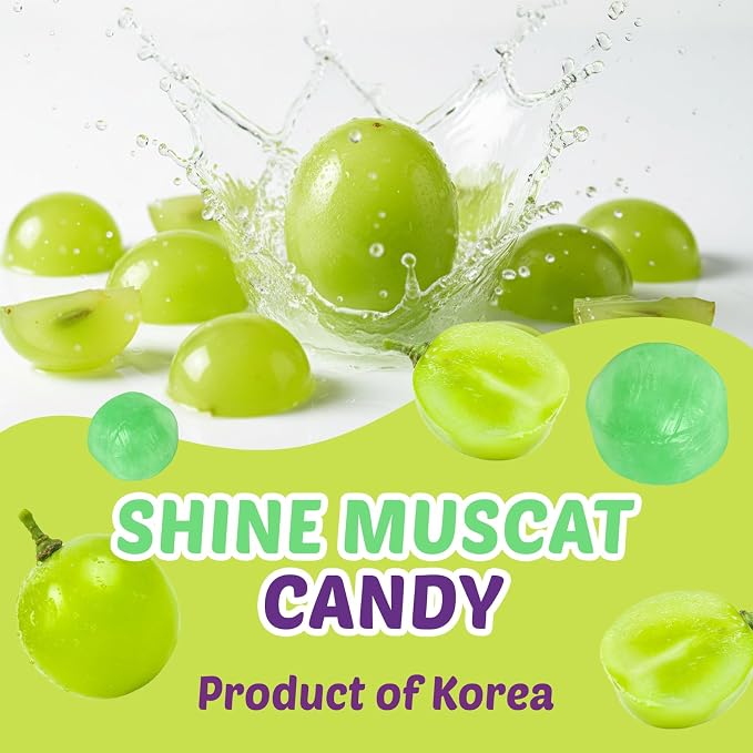 COELO Shine Muscat Grape Candy 8.81oz (250g) | Green Grape Flavor Premium Korean Fruit Treats Hard Candy Snack | Office Pantry Travel Camping Party K-Food Individually Wrapped On-The-Go Snack 샤인머스켓 캔디
