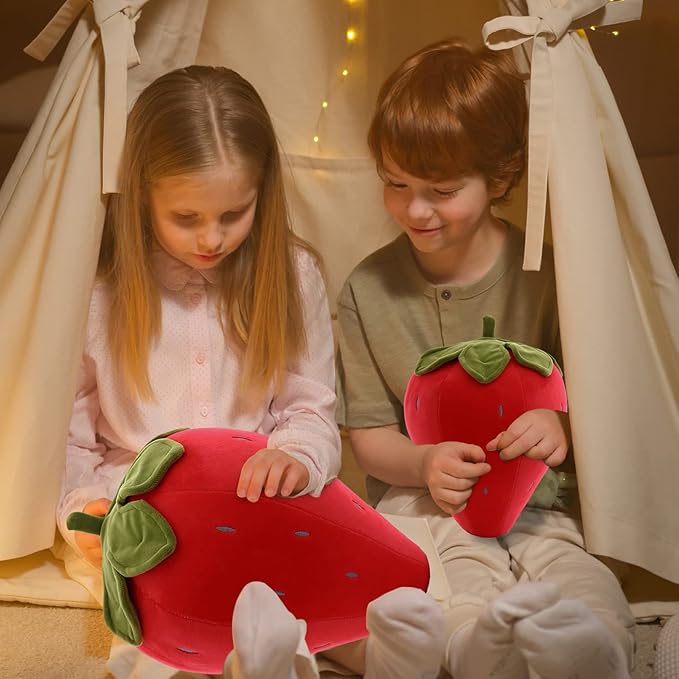 Cute Fruit Kids Pillow Stuffed Strawberry Plush Pillows Super Soft Girls Pillows Cushion Seat for Kids Toys (Red,13.7''/35cm)1 Count (Pack of 1)