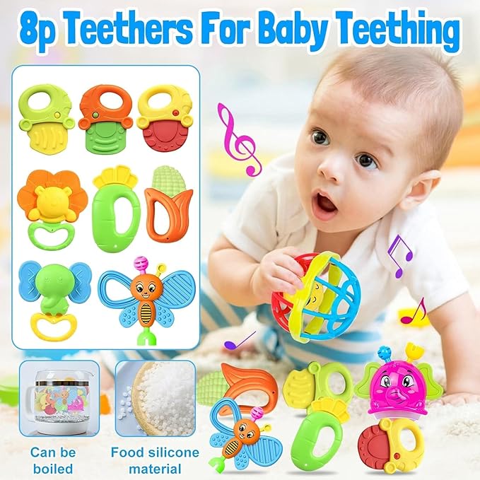 Baby Rattles 0-6 Months: Baby Toys 6-12 Months Infant Toys 0-3 Months Newborn Toys Teething Toys 3-6 Months - Baby Teether Wrist Socks Gifts Valentines Day Gifts for Kids