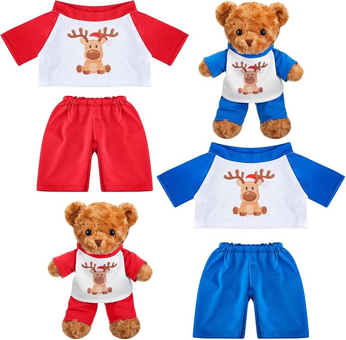 Civaner 2 Pack Blue and Pink Bear Clothes Outfit, Fit Most 12-16 Inch Bears Stuffed Animal Pajamas Plushie Clothes for Stuffed Animals, Pre-Kindergarten Toys(Deer Style)
