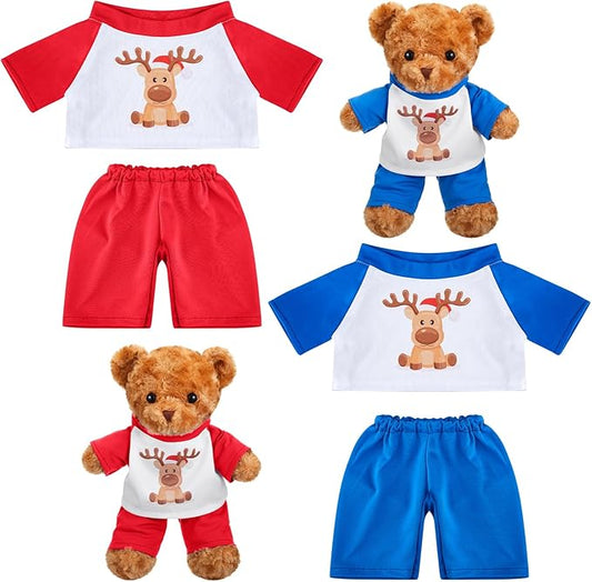 Civaner 2 Pack Blue and Pink Bear Clothes Outfit, Fit Most 12-16 Inch Bears Stuffed Animal Pajamas Plushie Clothes for Stuffed Animals, Pre-Kindergarten Toys(Deer Style)