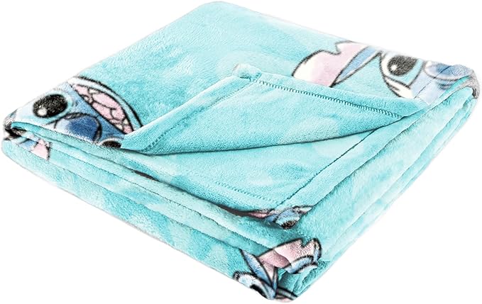 Jay Franco Plush Throw Blanket – 46" x 60" Inch Cartoon Kids Soft & Cozy Fleece Throw for Bedroom & Couch Décor, Official Licensed Product, Blue - Lilo & Stitch