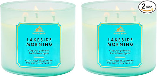 Bath & Body Works Lakeside Morning 3-Wick Candle - Scented Candle for At-Home Use - Long-Lasting, Room-Filling Fragrance - High Fragrance Oil Concentration - Soy Wax Blend - 2-Pack