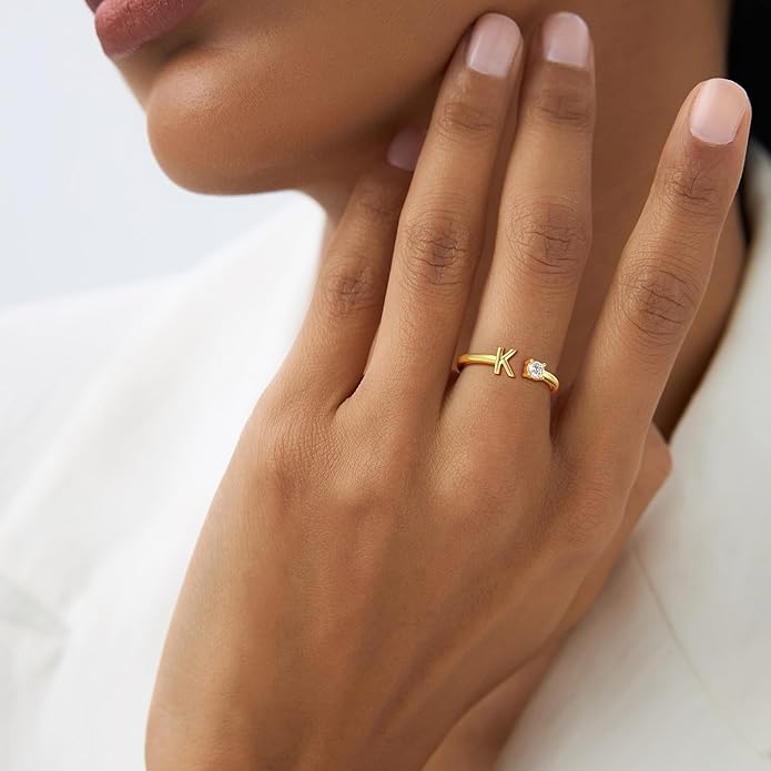 Valentines Day Gifts for Kids Teen Girls, 14K Gold Plated Adjustable Initial Rings for Women Teen Girl Trendy Stuff Birthday Valentines Day Gifts for Women Wife Mom Jewelry