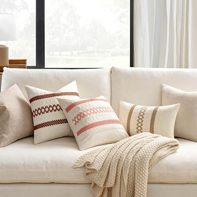 MIULEE Set of 2 Fall Rust Decorative Lumbar Pillow Covers 12x20 | Farmhouse Boho Couch Throw Pillows, Modern Cotton Cushion Covers, Macrame Woven Home Decor for Bed Sofa Chair