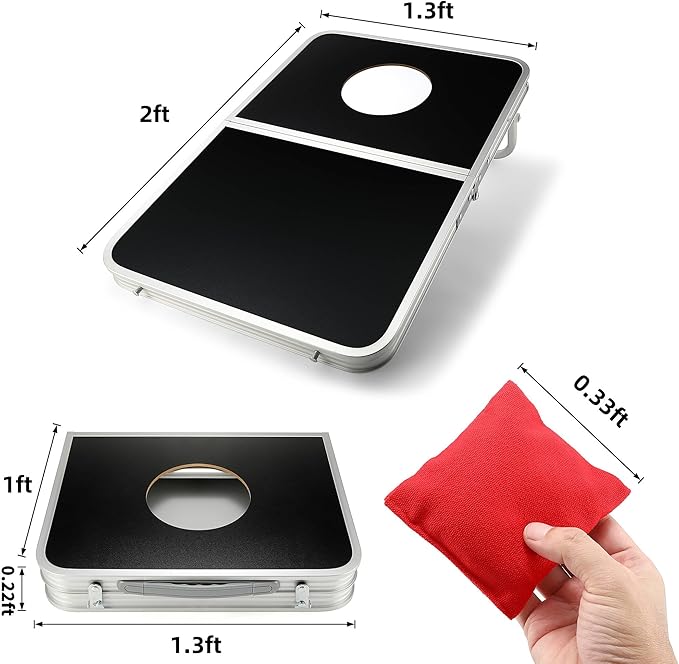 Portable Cornhole Board Set with Aluminum Alloy Edging,2x1.3ft Foldable Corn Hole Games for Adults and Family with 8 Bean Bags for Outdoor Backyard Travel Tailgate Camping