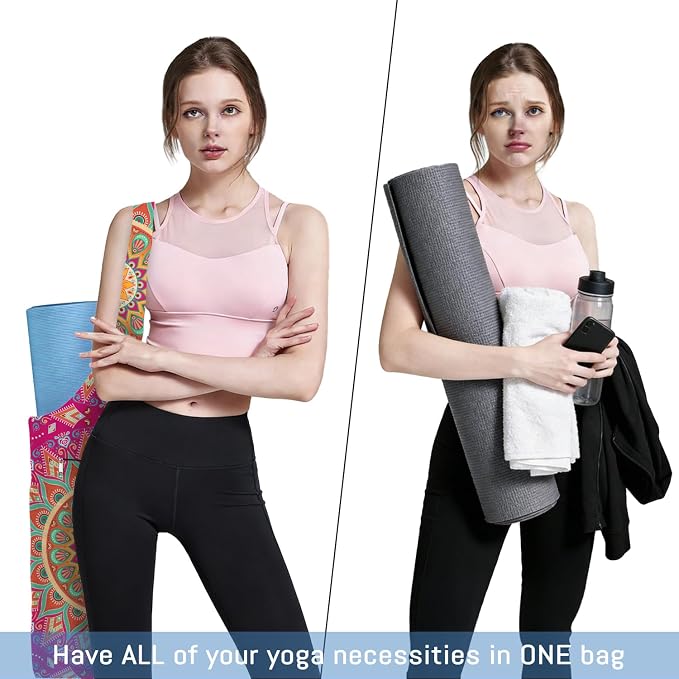 Mandala Yoga Mat Bag with Large Waterproof Zipper Pocket and Drawstring Pocket Long Tote Yoga Mat Carrier Holder Bags Fit Most Size Mats