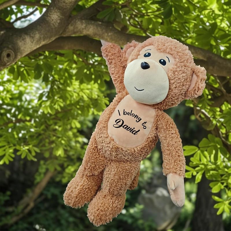Personalized Monkey Stuffed Animal, 19.6 Inch Monkey Plushie with Custom Name Date Message, Hanging Monkey Jungle Style Room Decor Soft Cuddle Gift for Baby Toddler Boy Girl Kids