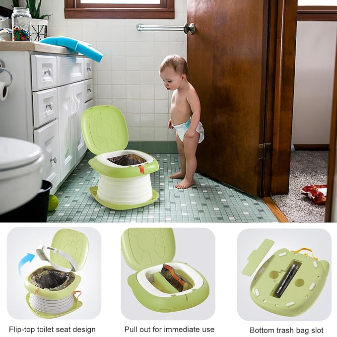 Travel Potty for Toddler,Foldable and Portable Toilet for Kids, Apply to Seat Emergency Toilet for Car, Camping, Outdoor, Indoor,Green